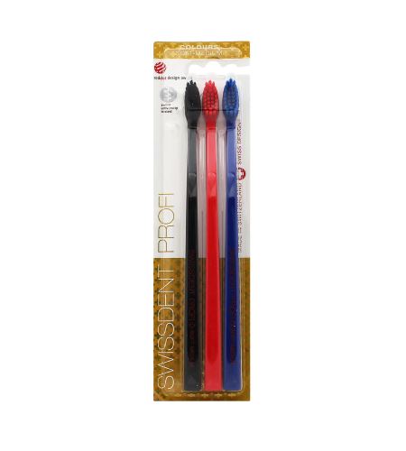 Swissdent Profi Colours fogkefék soft-medium 3 db Black, Red, Blue