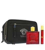 Versace Eros Flame ajándék szett férfiaknak Eau de Parfum 100 ml + Eau de Parfum 10 ml + kozmetikai táska