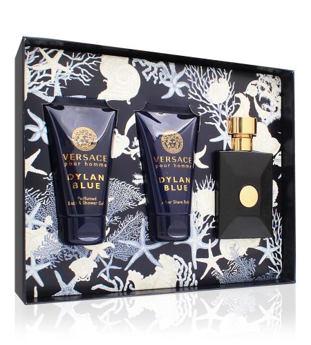 Versace Dylan Blue Pour Homme ajándék szett férfiaknak Eau de Toilette 50 ml + tusfürdő gél 50 ml + borotválkozás utáni balzsam 50 ml