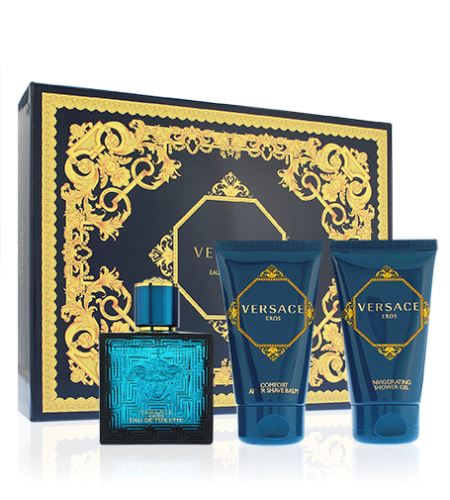 Versace Eros ajándék szett férfiaknak Eau de Toilette 50 ml + tusfürdő gél 50 ml + borotválkozás utáni balzsam 50 ml